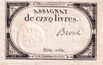 France 5 Livres  - 10 Brumaire Year II (31-10-1793) - Sign Brout - Serial 1162  - P. A.76