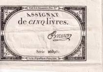 France 5 Livres  - 10 Brumaire Year II (31-10-1793) - Sign Bruron - Serial 26890 - P. A.76