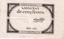 France 5 Livres  - 10 Brumaire Year II (31-10-1793) - Sign Duperthe - Serial 1845 - P. A.76