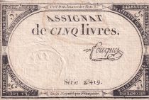 France 5 Livres  - 10 Brumaire Year II (31-10-1793) - Sign Fouquet - Série 28419 - P. A.76