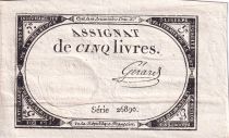 France 5 Livres  - 10 Brumaire Year II (31-10-1793) - Sign Gérard  - Serial 26890 - P. A.76