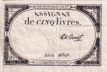 France 5 Livres  - 10 Brumaire Year II (31-10-1793) - Sign Lecourt - Serial 26890 - P. A.76