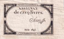 France 5 Livres  - 10 Brumaire Year II (31-10-1793) - Sign Semen - Serial 1845 - P. A.76