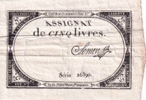 France 5 Livres  - 10 Brumaire Year II (31-10-1793) - Sign Semen - Serial 26890 - P. A.76