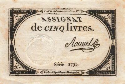 France 5 Livres - 10 Brumaire An II (31-10-1793) - Sign. Roussel