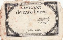France 5 Livres - 10 Brumaire An II (31.10.1793) - Sign. Auguste - Série 6565