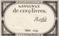 France 5 Livres - 10 Brumaire An II (31.10.1793) - Sign. Bertin - Série 1633