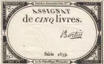 France 5 Livres - 10 Brumaire An II (31.10.1793) - Sign. Bertin - S&eacute;rie 1633