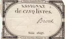 France 5 Livres - 10 Brumaire An II (31.10.1793) - Sign. Broul - S&eacute;rie 16237