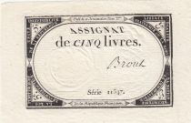 France 5 Livres - 10 Brumaire An II (31.10.1793) - Sign. Brout - Série 23661