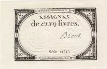 France 5 Livres - 10 Brumaire An II (31.10.1793) - Sign. Brout - S&eacute;rie 23661