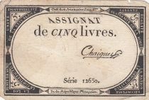 France 5 Livres - 10 Brumaire An II (31.10.1793) - Sign. Chaignet - Série 12650