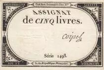 France 5 Livres - 10 Brumaire An II (31.10.1793) - Sign. Coipel - S&eacute;rie 1498