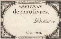 France 5 Livres - 10 Brumaire An II (31.10.1793) - Sign. Dro&uuml;et - S&eacute;rie 17004