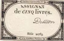 France 5 Livres - 10 Brumaire An II (31.10.1793) - Sign. Dro&uuml;et - S&eacute;rie 20763