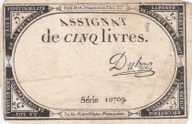 France 5 Livres - 10 Brumaire An II (31.10.1793) - Sign. Duboc - Série 10709