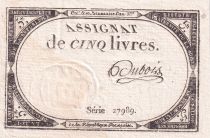 France 5 Livres - 10 Brumaire An II (31.10.1793) - Sign. Dubois - Série 27989