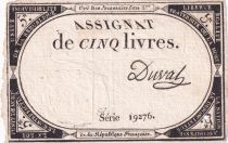 France 5 Livres - 10 Brumaire An II (31.10.1793) - Sign. Duval - Série 19276