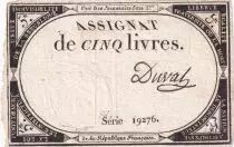 France 5 Livres - 10 Brumaire An II (31.10.1793) - Sign. Duval - S&eacute;rie 19276