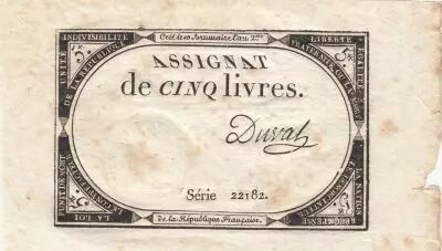 France 5 Livres - 10 Brumaire An II (31.10.1793) - Sign. Duval - S�rie 22182