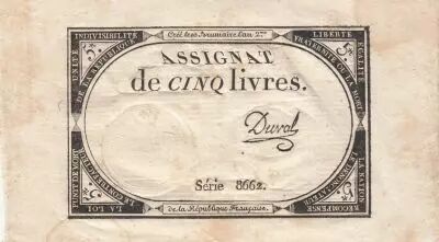 France 5 Livres - 10 Brumaire An II (31.10.1793) - Sign. Duval - S�rie 8662