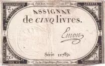 France 5 Livres - 10 Brumaire An II (31.10.1793) - Sign. Emon - S&eacute;rie 11789