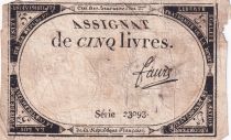 France 5 Livres - 10 Brumaire An II (31.10.1793) - Sign. Faure - Série 23093