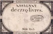France 5 Livres - 10 Brumaire An II (31.10.1793) - Sign. Fenix - S&eacute;rie 5715
