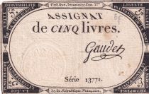 France 5 Livres - 10 Brumaire An II (31.10.1793) - Sign. Gaudet  - Série 13771