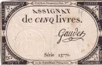 France 5 Livres - 10 Brumaire An II (31.10.1793) - Sign. Gaudet  - S&eacute;rie 13771