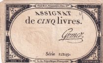 France 5 Livres - 10 Brumaire An II (31.10.1793) - Sign. Gomez  - Série 22249