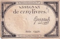 France 5 Livres - 10 Brumaire An II (31.10.1793) - Sign. Gourgaud  - Série 13432
