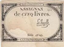France 5 Livres - 10 Brumaire An II (31.10.1793) - Sign. Lachapelle - S&eacute;rie 27543