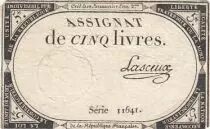 France 5 Livres - 10 Brumaire An II (31.10.1793) - Sign. Lasceux - S&eacute;rie 11641