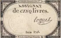 France 5 Livres - 10 Brumaire An II (31.10.1793) - Sign. Loquet - S&eacute;rie 5748