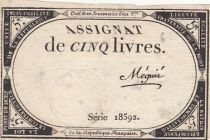 France 5 Livres - 10 Brumaire An II (31.10.1793) - Sign. Mégnie - Série 18592