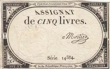 France 5 Livres - 10 Brumaire An II (31.10.1793) - Sign. Mortier - S�rie 14584