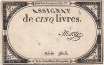 France 5 Livres - 10 Brumaire An II (31.10.1793) - Sign. Mortiez - Série 3805