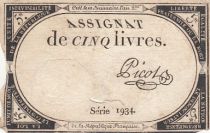 France 5 Livres - 10 Brumaire An II (31.10.1793) - Sign. Picot - Série 1934