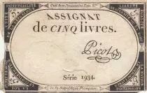 France 5 Livres - 10 Brumaire An II (31.10.1793) - Sign. Picot - S&eacute;rie 1934