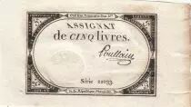 France 5 Livres - 10 Brumaire An II (31.10.1793) - Sign. Poullain - S&eacute;rie 22033