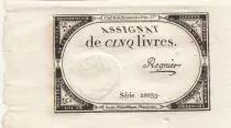 France 5 Livres - 10 Brumaire An II (31.10.1793) - Sign. Regnier - Serial 22033