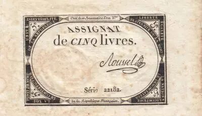 France 5 Livres - 10 Brumaire An II (31.10.1793) - Sign. Roussel - S�rie 22182