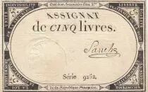 France 5 Livres - 10 Brumaire An II (31.10.1793) - Sign. Sanche - S&eacute;rie 9252