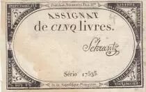 France 5 Livres - 10 Brumaire An II (31.10.1793) - Sign. Sehrentz - Série 17535