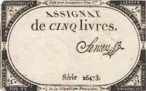 France 5 Livres - 10 Brumaire An II (31.10.1793) - Sign. Semen - S&eacute;rie 26473