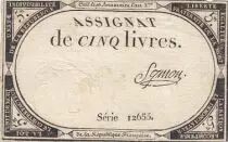 France 5 Livres - 10 Brumaire An II (31.10.1793) - Sign. Symon - S&eacute;rie 12655