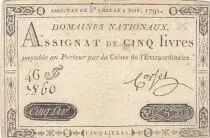 France 5 Livres - 1er Novembre 1791 - Sign. Corsel - Série 46F
