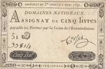 France 5 Livres - 1er Novembre 1791 - Sign. Corsel - S&eacute;rie 51D
