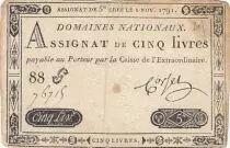 France 5 Livres - 1er Novembre 1791 - Sign. Corsel - S&eacute;rie 88G